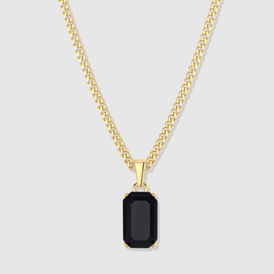 Gold Black Onyx Pendant With Chain