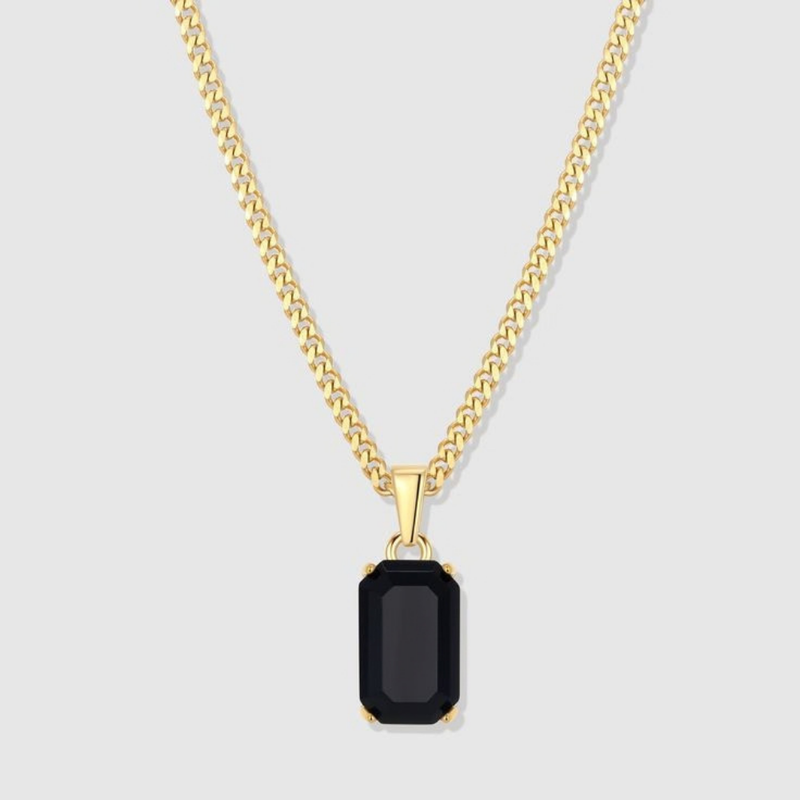 Gold Black Onyx Pendant With Chain