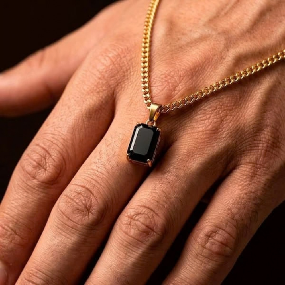 Gold Black Onyx Pendant With Chain