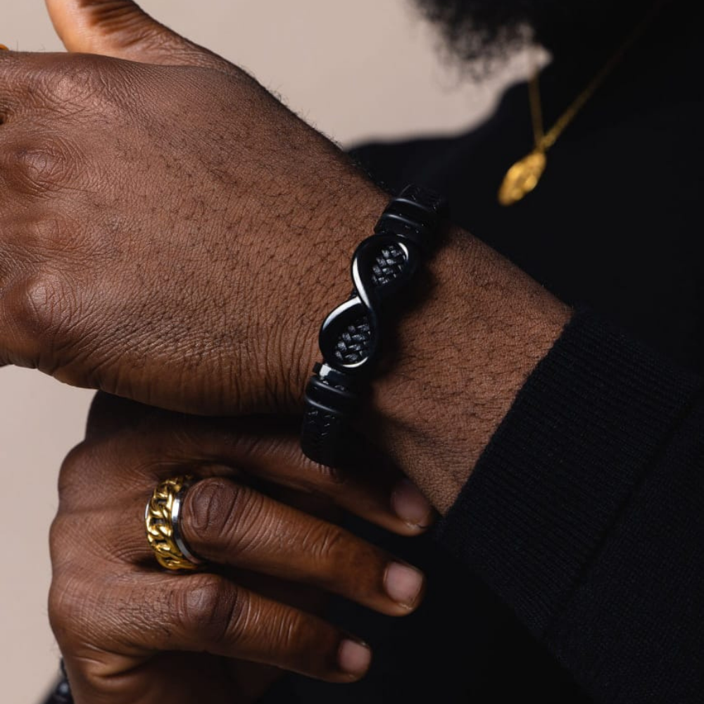 Black Infinity Leather Bracelet