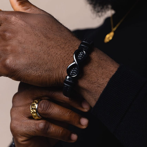 Black Infinity Leather Bracelet