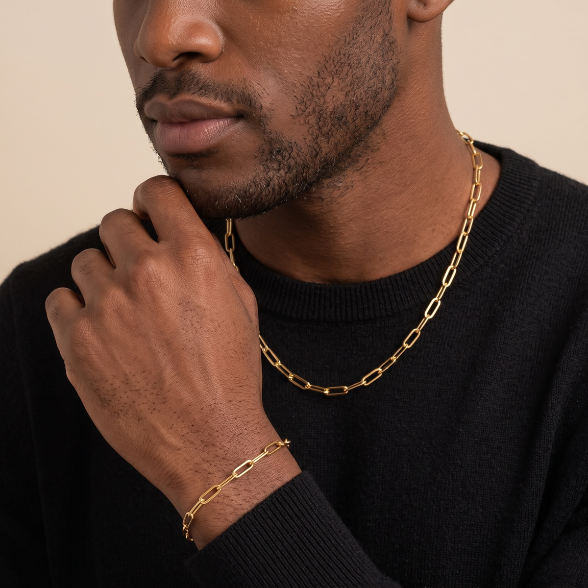 Gold 3mm paperclip chain and bracelet