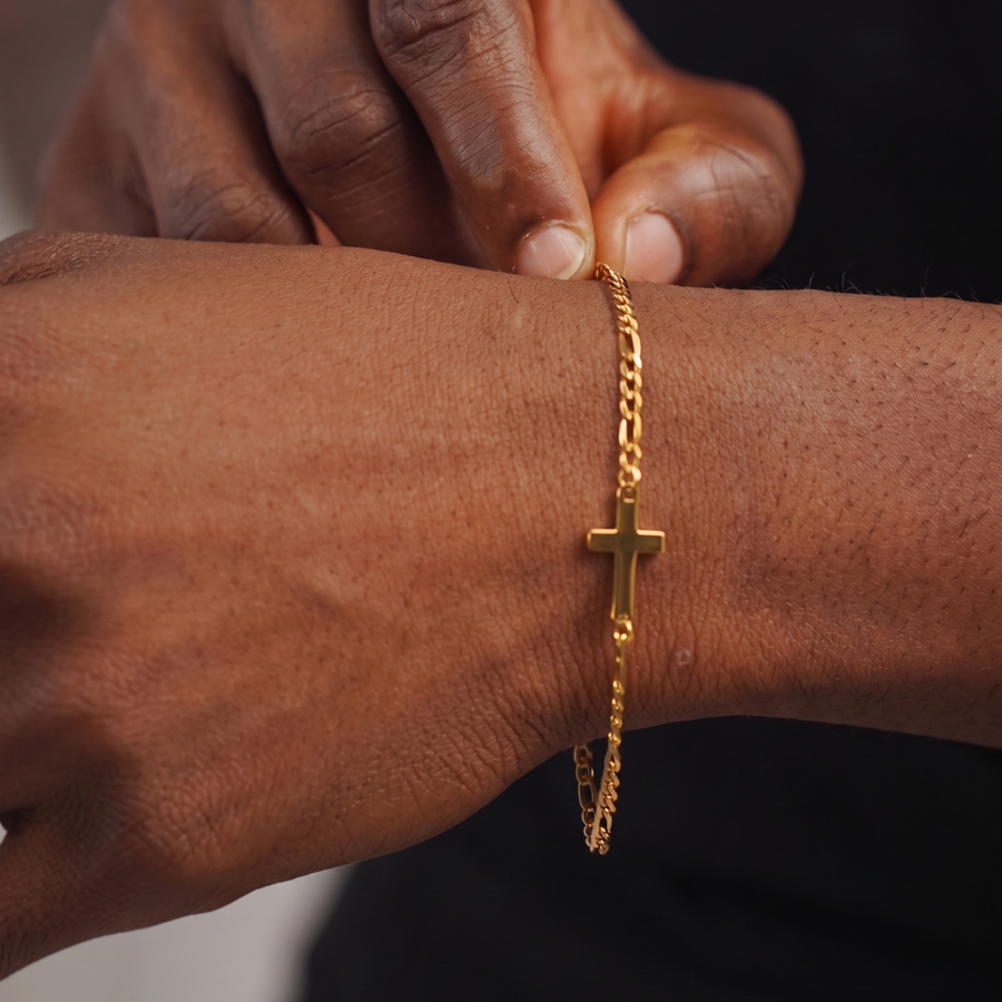 Gold Figaro Cross Bracelet