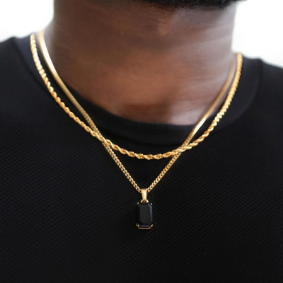 Gold onyx + Rope chain set