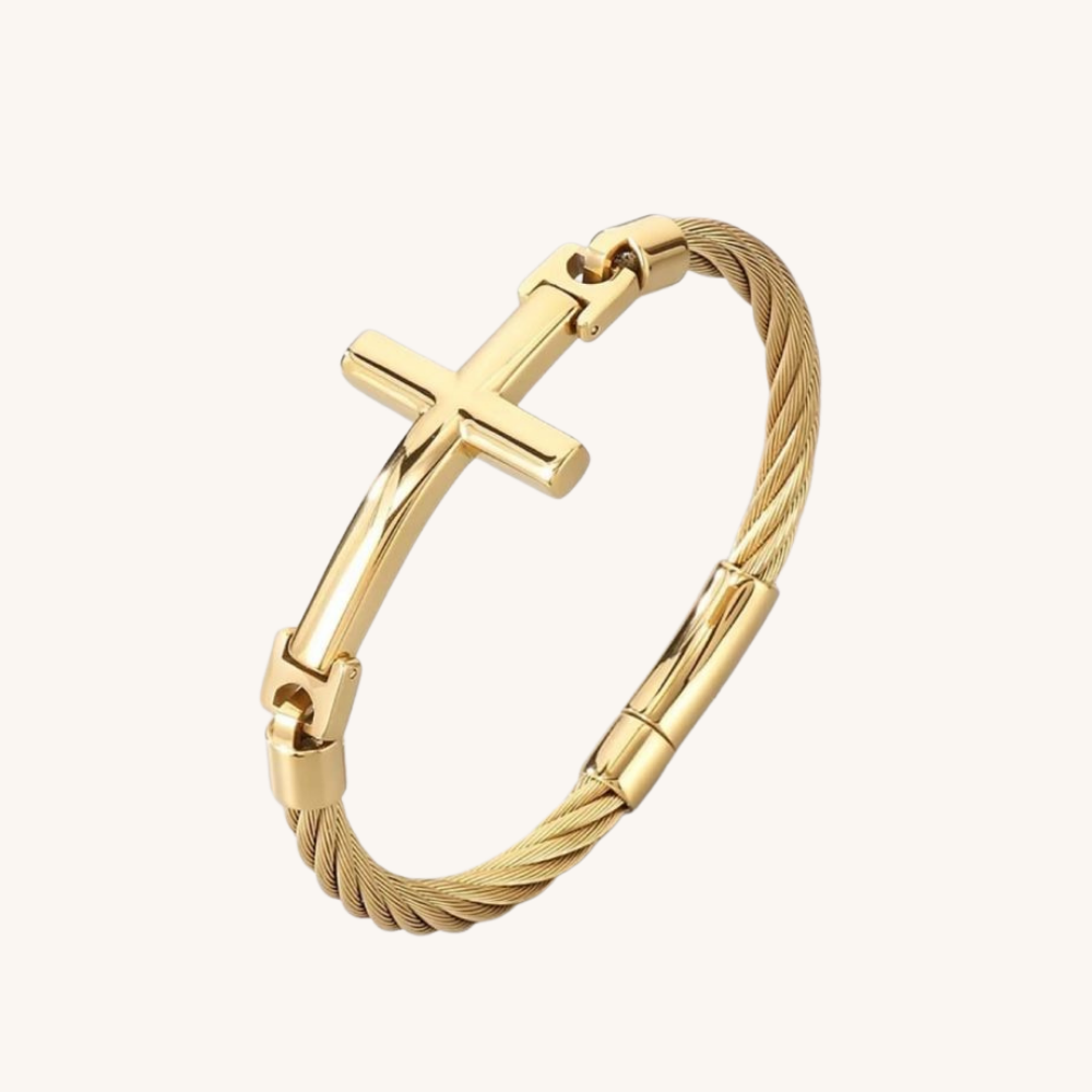 Twist Rope Cross Bracelet in Gold