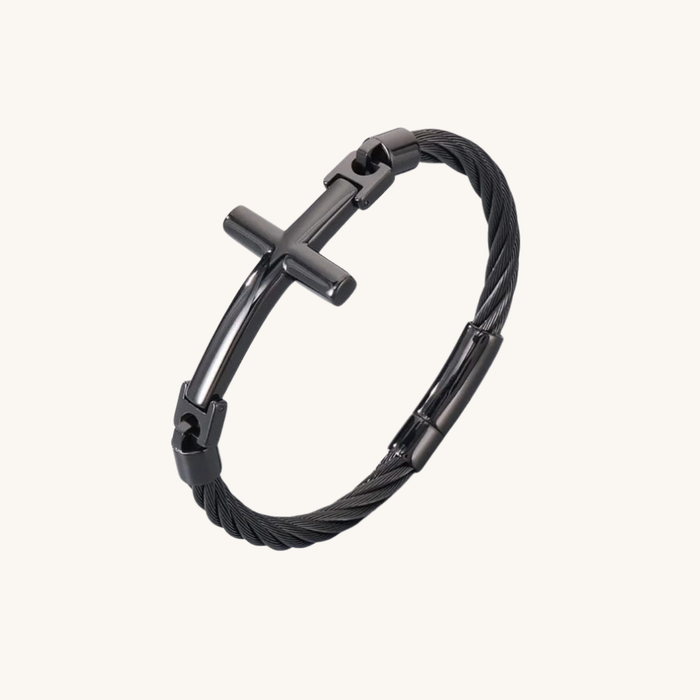 Twist Rope Cross Bracelet in Black