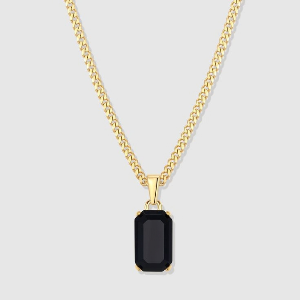 Gold Black Onyx Pendant With Chain